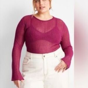 NWT Future Collective X Jenny K Lopez Bell Sleeve Mesh Top In Metallic Pink 3X